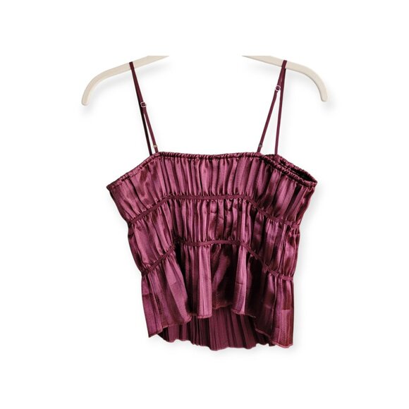 Burgundy Satin Tiered Tank by Free People, Small - Picture 3 of 10